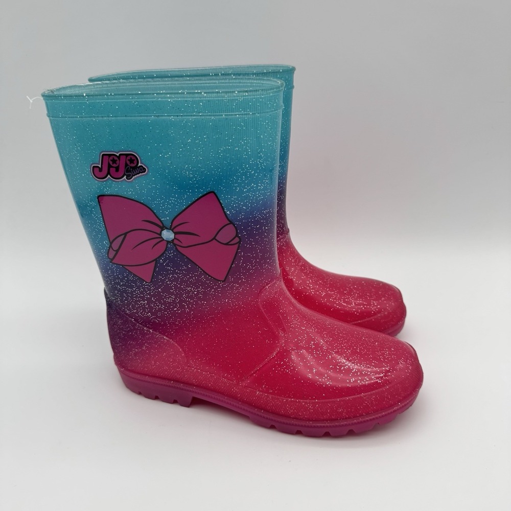 JoJo Siwa Kids' Rain Boots Pink Blue Glitter Ombre w/ Bow‎ Graphic Size 3